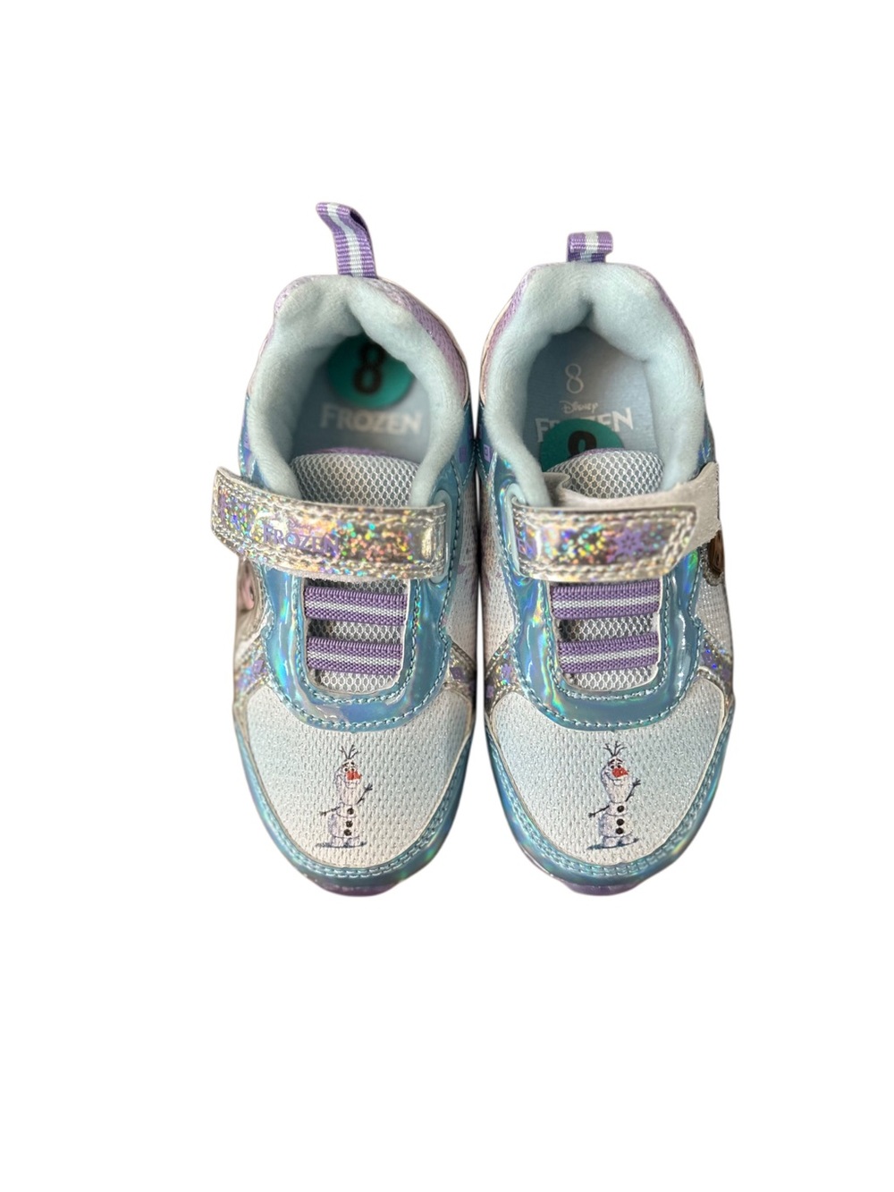 Disney Frozen Olaf Light Up Sneakers Size 8 Kids Blue Purple Iridescent Sparkle